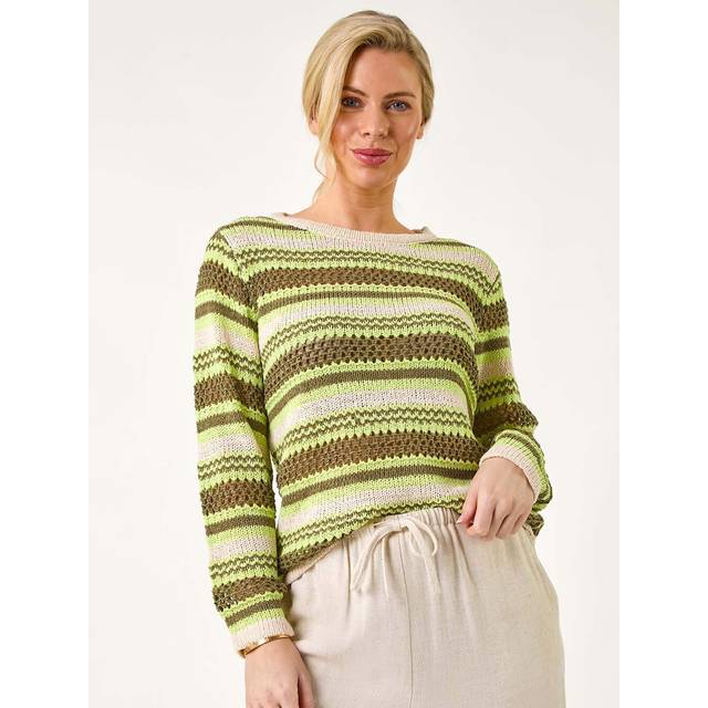 Petite Stripe Print Stretch Knit Jumper - Khaki - 12