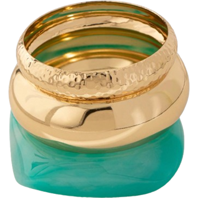 SHEIN Pack Of 3 Resin Cuff Bracelets Set, Assorted Turquoise Color Metal Chunky Wheel Bangle Bracelets, Stacked Style For Spring And Summer