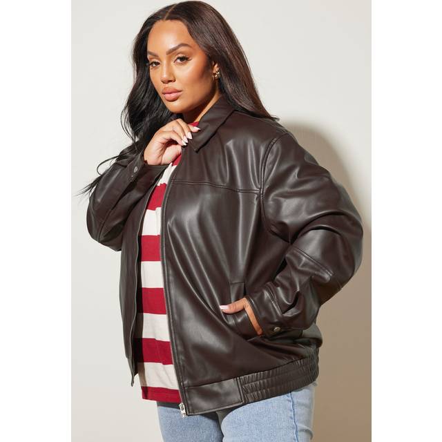 Yours Curve Brown Faux Leather Bomber Jacket, Women's Curve & Plus Size, Yours - 14