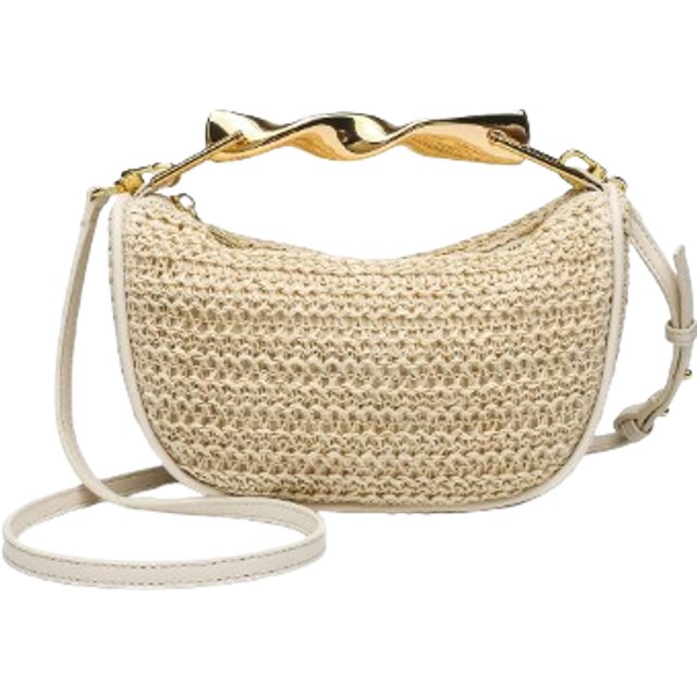 SHEIN 1pc Woven Bag Summer New Arrival, Women Bag, Metal Handle Mini Crossbody Zipper Woven Bag, Casual Straw Woven Small Bag, Tote Shoulder Bag, Perfect Fo