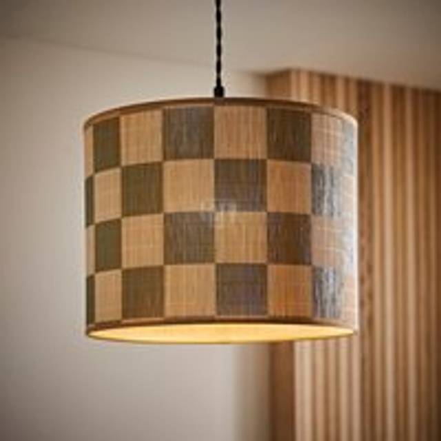 Lori Green Checkerboard Bamboo Drum Easy Fit Ceiling Light Lamp Shade - Pale Green - One Size
