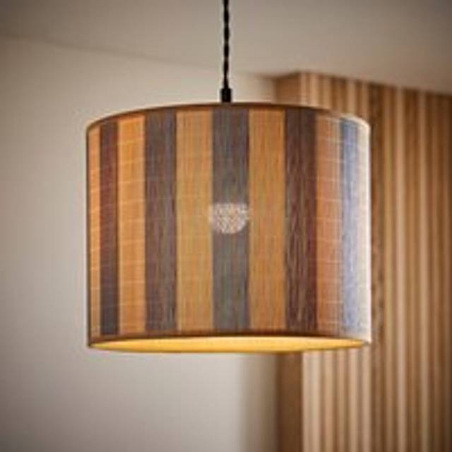 Valuelights Lori Blue Stripe Bamboo Drum Easy Fit Ceiling Pendant Light Lamp Shade In Mid Blue - One Size