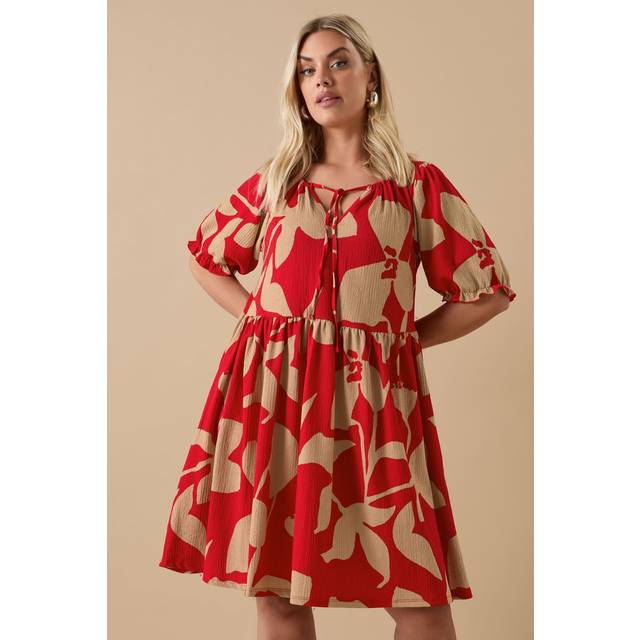 Yours Curve Red Abstract Floral Tie Neck Mini Dress, Women's Curve & Plus Size, Yours - 22-24