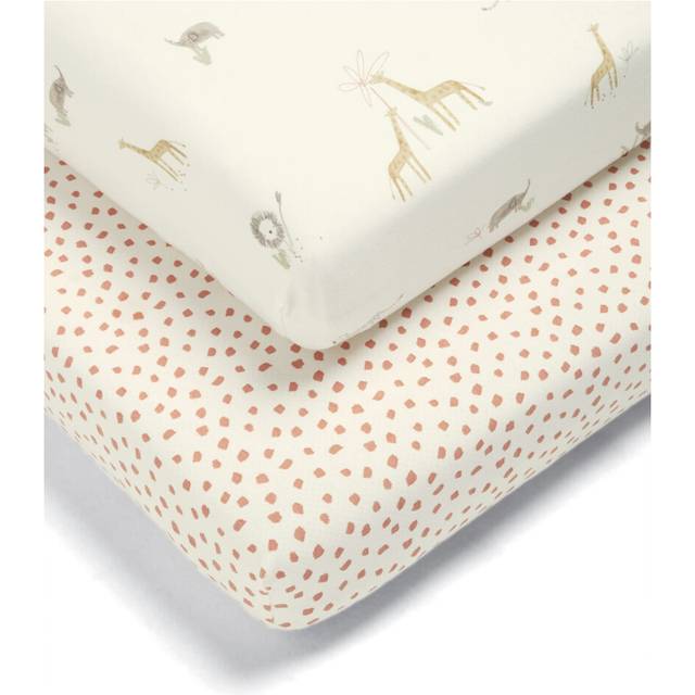 Mamas & Papas 2 Pack Cot/Bed Fitted Sheets, Jungle - 142x70x19cm