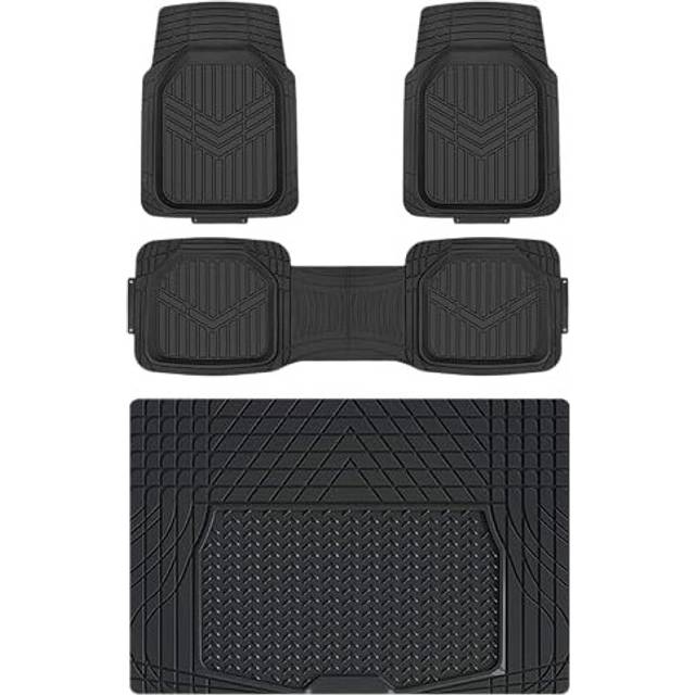 Amazon Basics Deep Dish Universal Heavy Duty PVC Floor Mats Set 4 piece with Cargo Liner, All-Weather Protection waterproof Trim To Fit for Cars, Aut