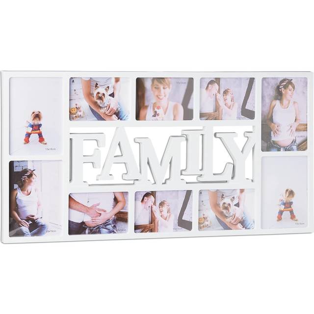 Relaxdays Picture Frame Family, Photo Frame for 10 Pictures, Hanging Collage, HWD: 36.5 x 72 x 2 cm, White