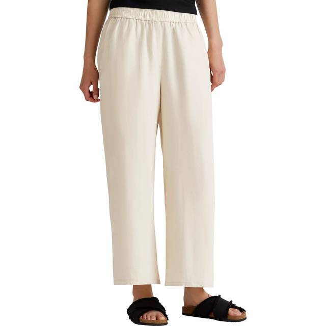 Benetton Wide Leg Mid Cropped Linen Trousers