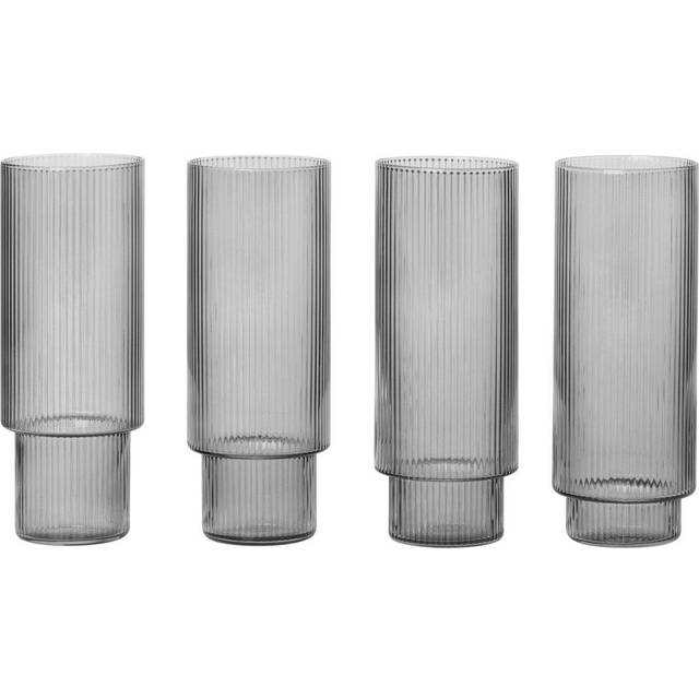 Ferm Living Ripple long drink glas 4-pack Smoked grey