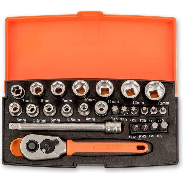 Bluespot 1/4" dr 25pc metric drive ratchet socket screwdriver bit set 4-13mm
