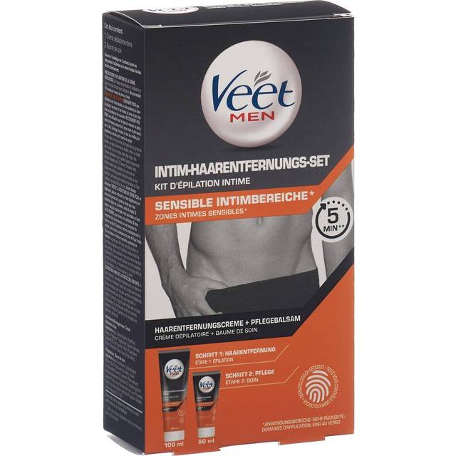 Veet Men Intim hårborttagningsset – hårborttagningskräm för intimt område, för män – 100 ml rör och 50 ml balsam