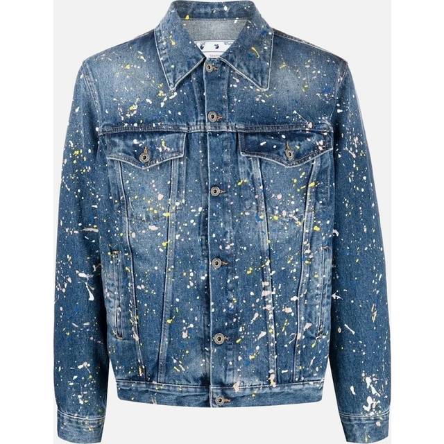 Men's Off-White Paint Splatter Skate Fit Blue Denim Jacket - Size: Regular/36