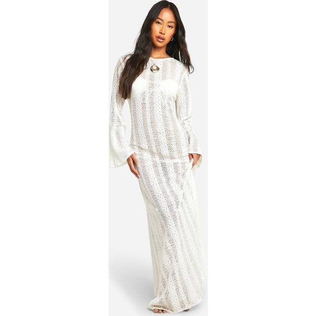 Womens Crochet Tie Beach Maxi Dress - White - M