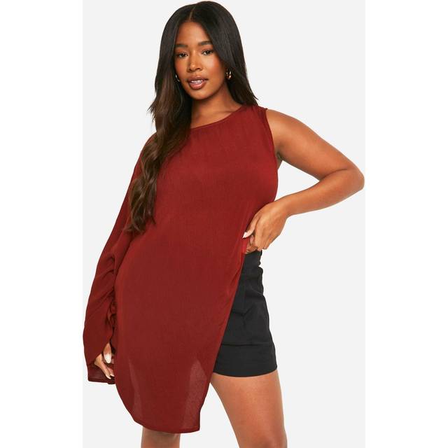 Womens Plus Cheesecloth High Neck Longline Top - Orange - 16, Orange