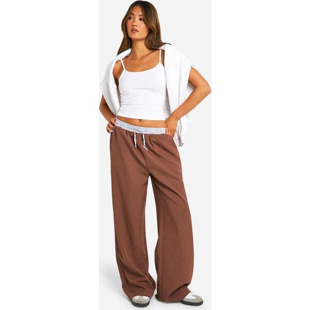 Womens Contrast Stripe Waistband Wide Leg Trouser - Brown - 6, Brown