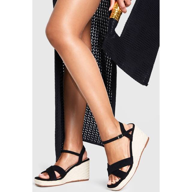Womens Wide Fit Square Toe Espadrille Low Wedges - Black - 3, Black