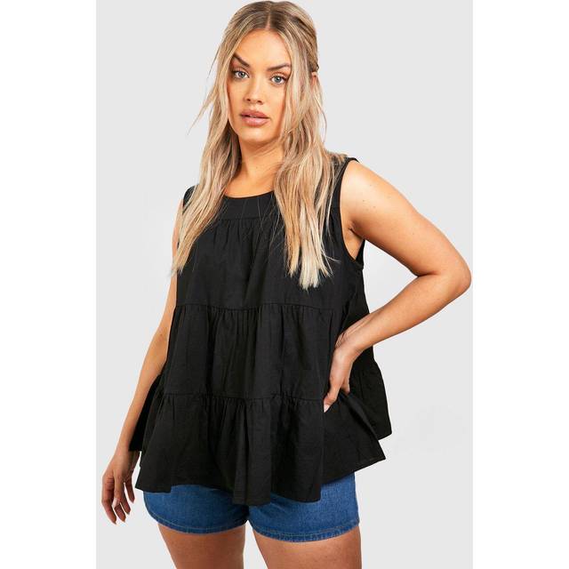 Womens Plus Tiered Poplin Smock Top - Black - 26