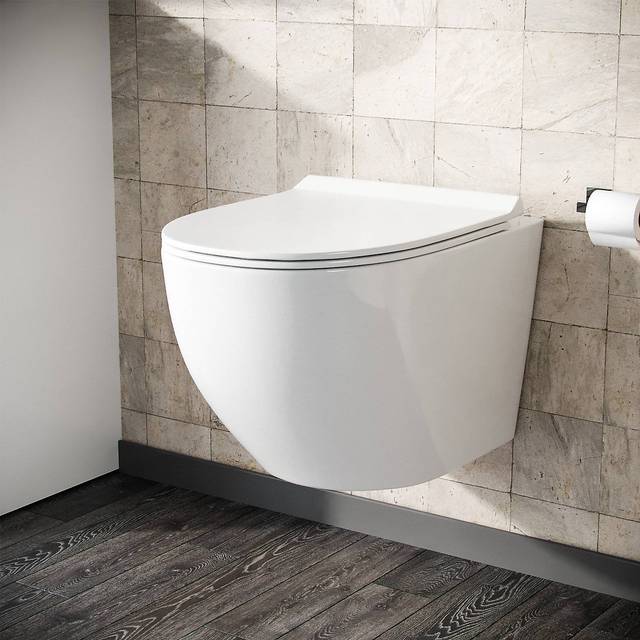 Declan rimless wall hung toilet pan + soft close toilet seat