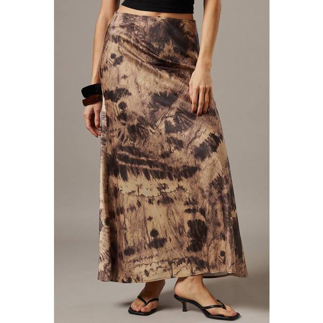 Womens Print Satin Bias Midi Skirt - brown - Brown - 10