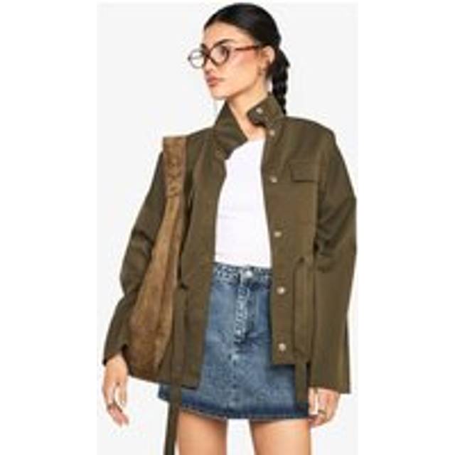 Womens Cinched Waist Utility Pocket Shacket - Green - 8, Green