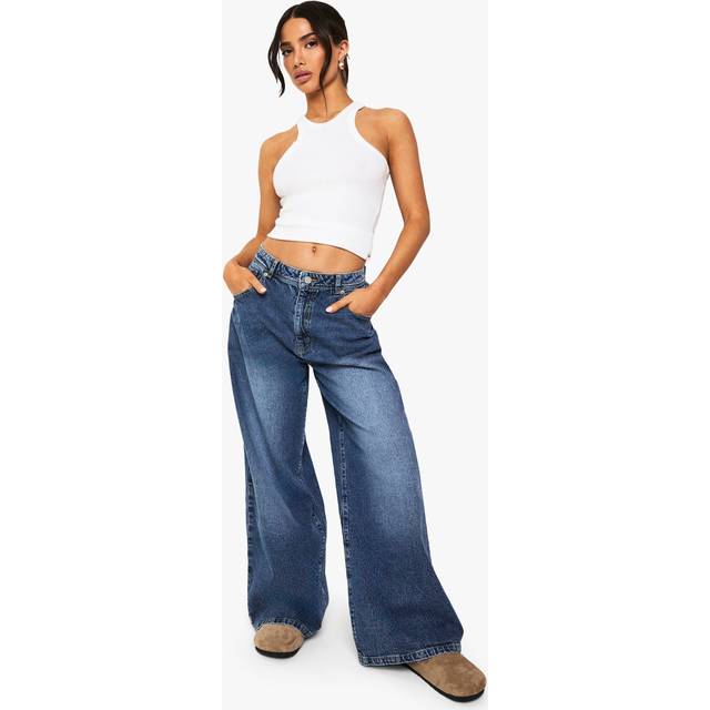 Womens Petite Basic High Waist Super Wide Leg Jean - Grey - 16/28L, Grey
