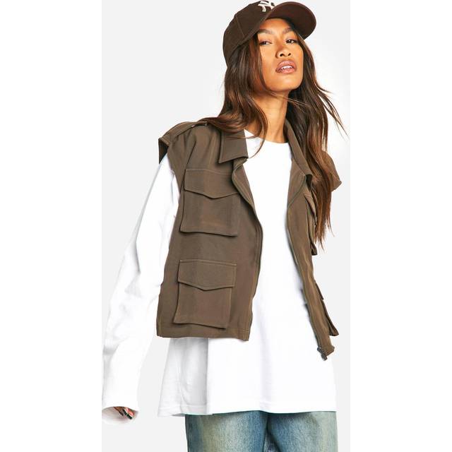 Womens Boxy Utility Pocket Detail Gilet - Green - M, Green