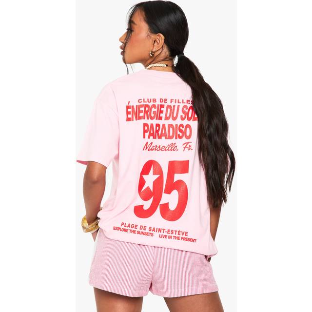 Womens Energie Du Soleil 95 Oversized Printed T-Shirt - Pink - L, Pink