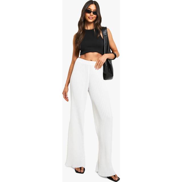 Womens Pleated Wide Leg Tailored Trousers - Ivory - 10