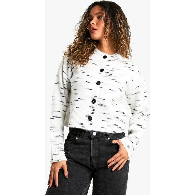 Womens Soft Knit Marl Boxy Knitted Cardigan - Cream - L, Cream