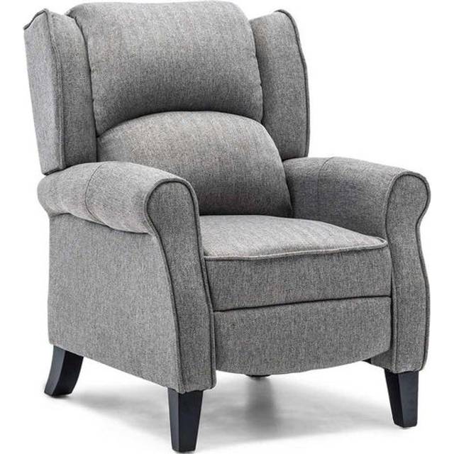(Herringbone Grey) Eaton Wing Back Fireside Herringbone Fabric Recliner Armchair Sofa Chair Reclining Cinema