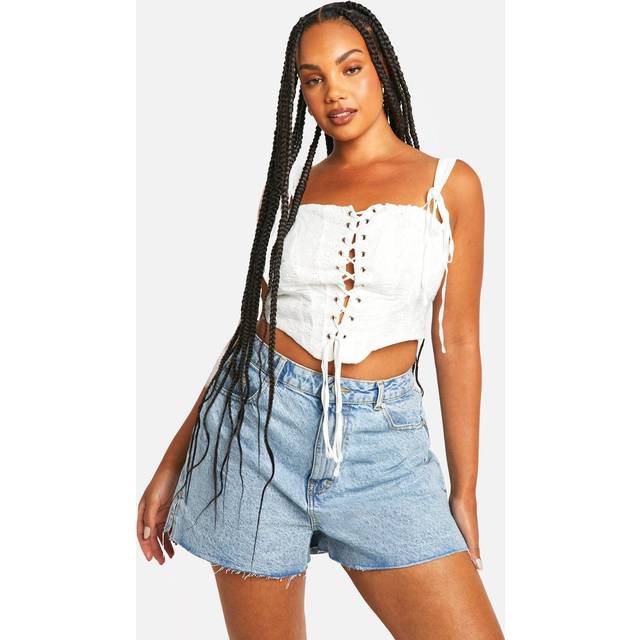 Womens Plus Broderie Lace Up Corset Top - White - 24, White