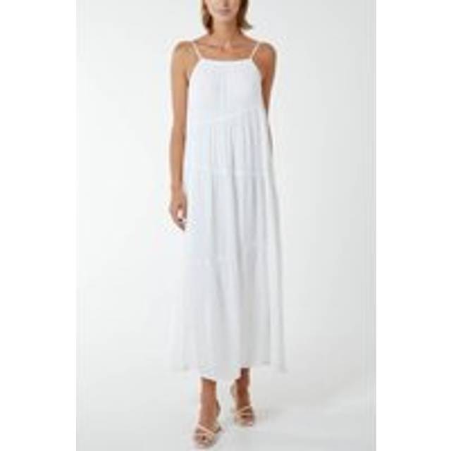 Drawstring Tier Maxi Dress - L / IVORY