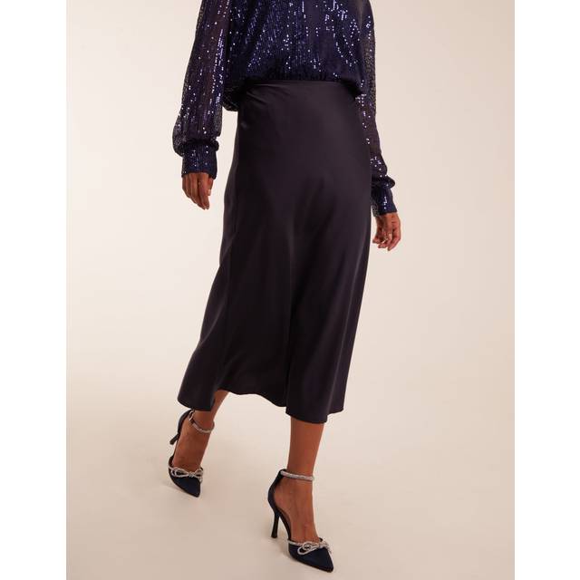 Blue Vanilla Womens Satin Bias Midi Skirt - Navy - Size 12 UK