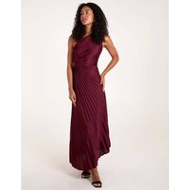 One Shoulder Pleated Dress - S/M / WINE
