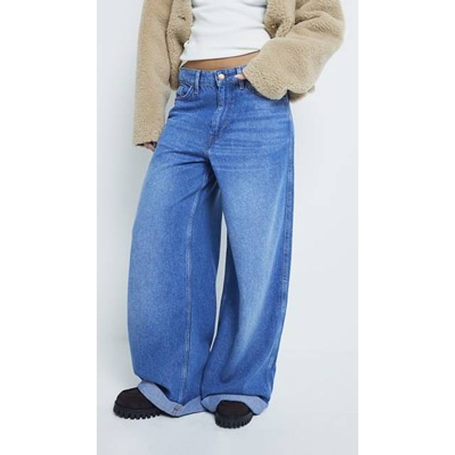River island womens super wide leg jeans petite blue denim trousers bottoms