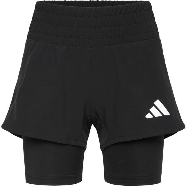 adidas Junior Girls Training Pacer 2In1 Shorts - Black/White, Black/White, Size 9-10 Years - 9-10 YEARS