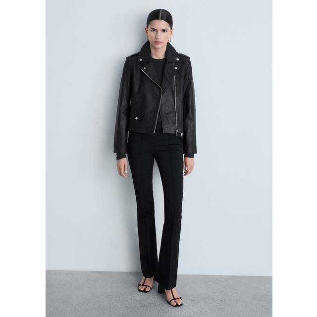 Leather biker jacket black - Woman - 3XL - MANGO - Black