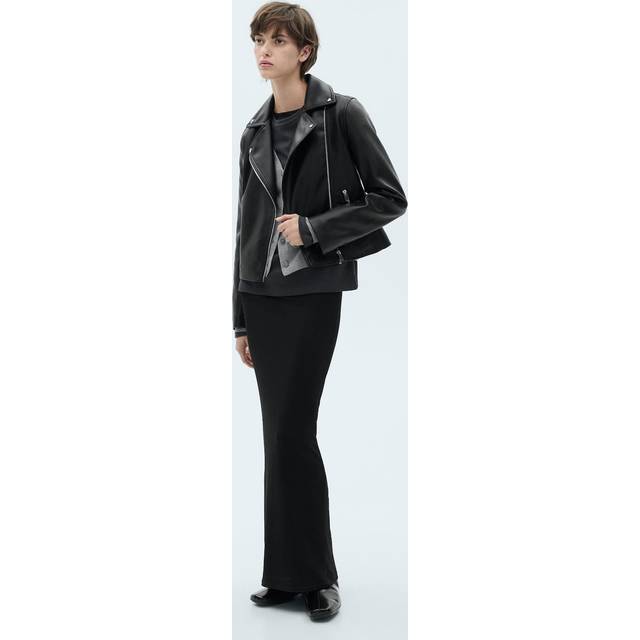 Leather-effect biker jacket black - Woman - 1XL - MANGO - Black