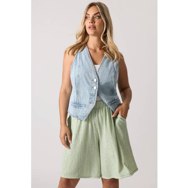 Yours Plus Size Sage Green Gingham Textured Shorts Size 20