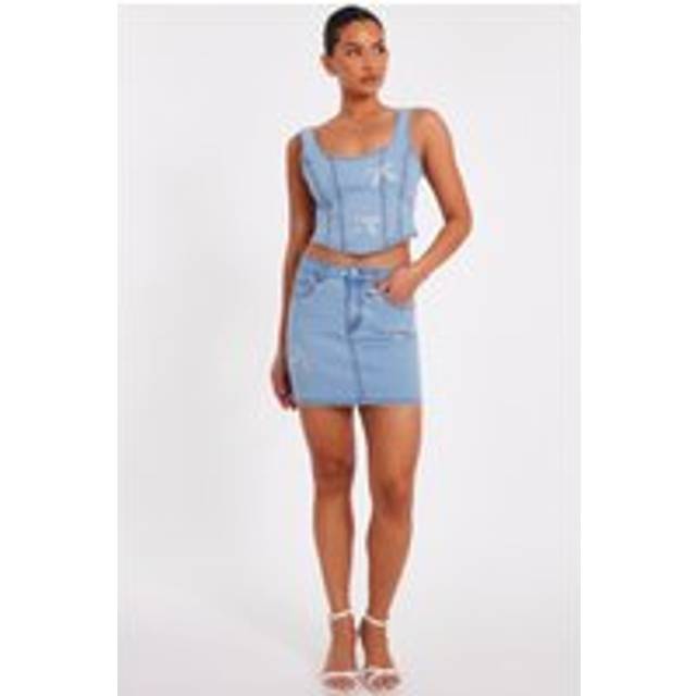 QUIZ Denim Denim Bow Embellished Skirt - 10