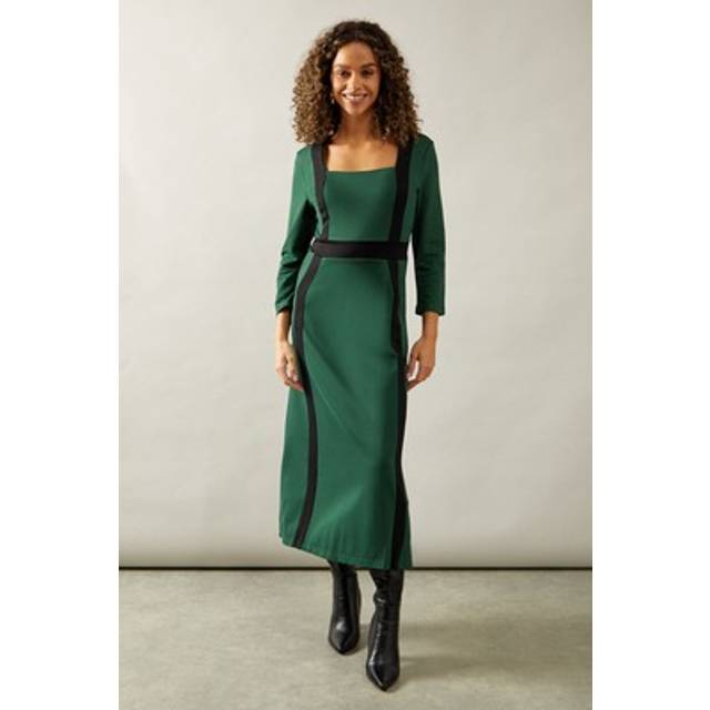 Wallis womens midi shift dress forest long sleeve square neck casual daywear