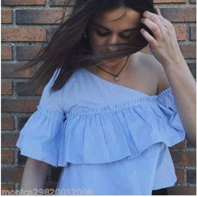 Zara nautical striped asymmetric off the shoulder top size l ref 2311 522