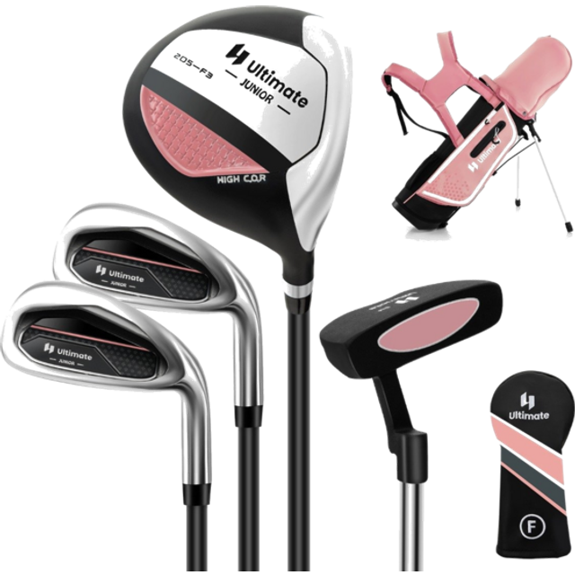 4-delat barngolfklubbset med golfbag och regnskydd för barn 5-7 år, rosa