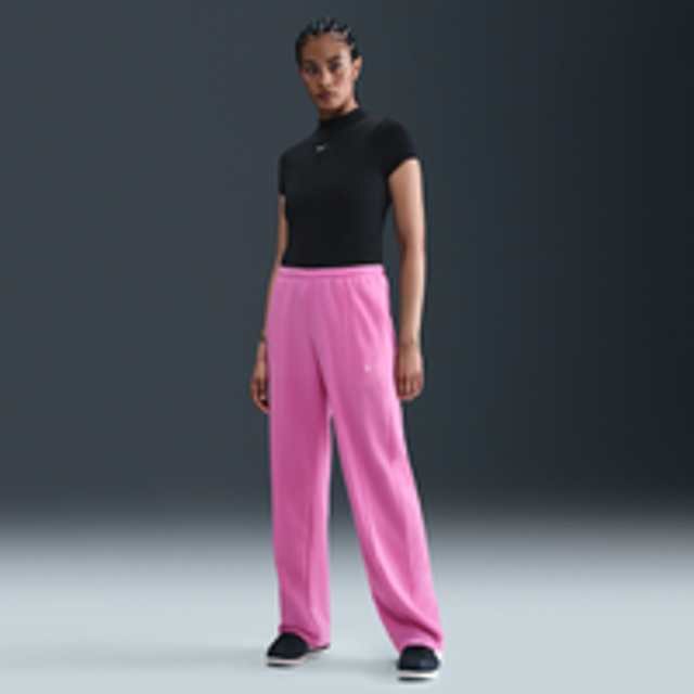 Nike Sportswear Chill Terry Women's Mid-Rise French Terry Open-Hem Tracksuit Bottoms - Pink - Cotton/Polyester - S (UK 8&#x2013;10)