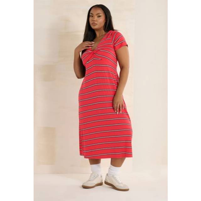 Limited Collection Curve Red Stripe Twist Front Midi Dress, Women's Curve & Plus Size, Limited Collection - 30-32