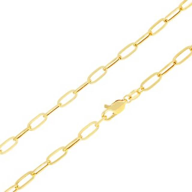 14k yellow gold 4mm paperclip chain elongated link necklace womens mens 16"- 24"