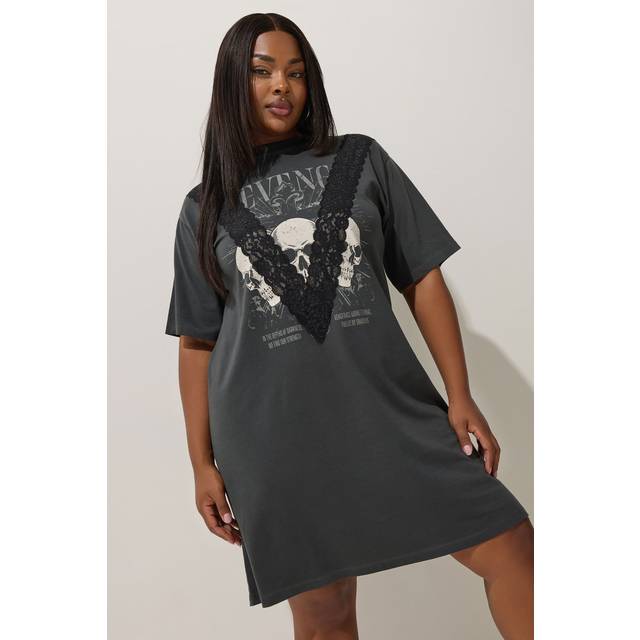 Limited Collection Curve Grey Skull Graphic Lace Tshirt Dress, Women's Curve & Plus Size, Limited Collection - 18