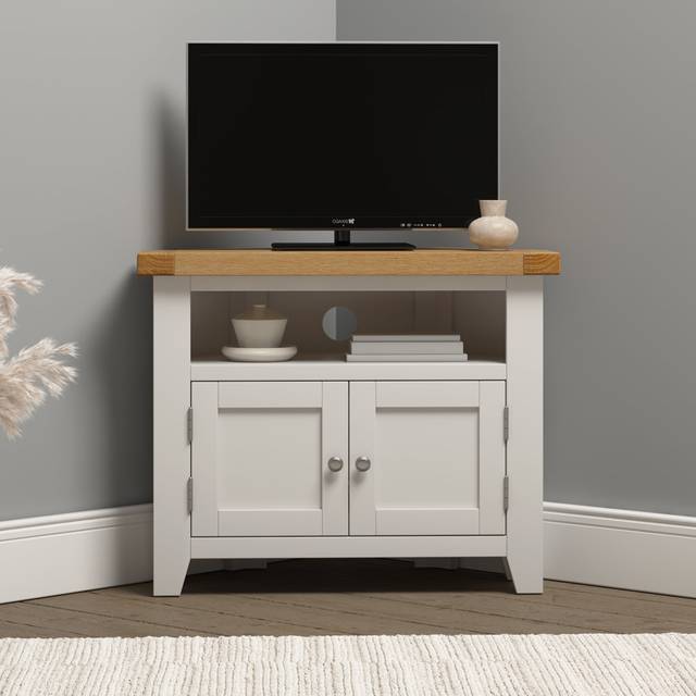 Windsor Corner TV Unit Ivory with Oak Top Fully Assembled Solid Wood