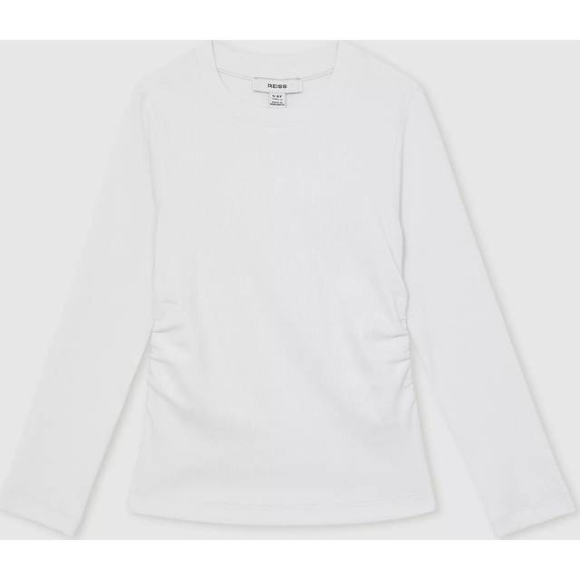 Reiss Kids' Trina Long Sleeve Ruched Stretch Cotton T-Shirt, Ivory