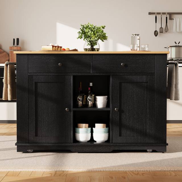 Lark Manor Wood Kitchen Island Black 91.7cm H X 130cm W X 59.7cm D