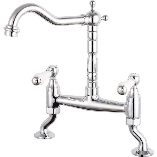 Reginox Utica CH Polished Chrome Dual Lever Bridge Mixer Kitchen Tap - Silver - 30.7 x 22.8 x 18cm